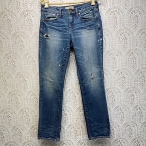 Madewell Slim Boyjean Women 25 Blue Distressed Denim Relaxed Straight Leg Jeans